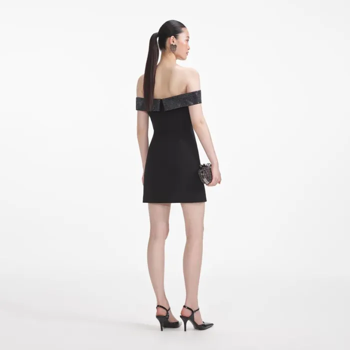 Black Crepe Bow Mini Dress Women Self Portrait Dresses Black Crepe Bow Mini Dress Women Self Portrait Dresses