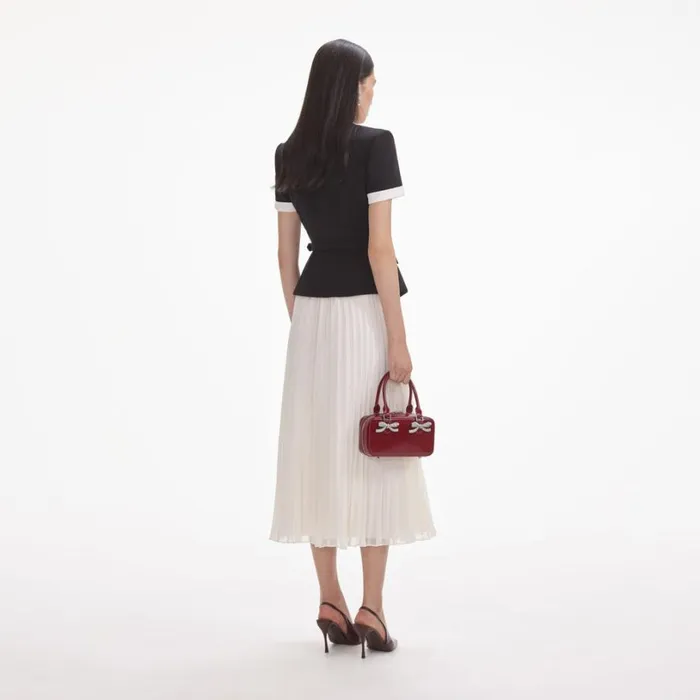 Black Crepe Contrast Chiffon Midi Dress Women Self Portrait Dresses