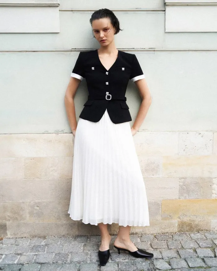 Black Crepe Contrast Chiffon Midi Dress Women Self Portrait Dresses