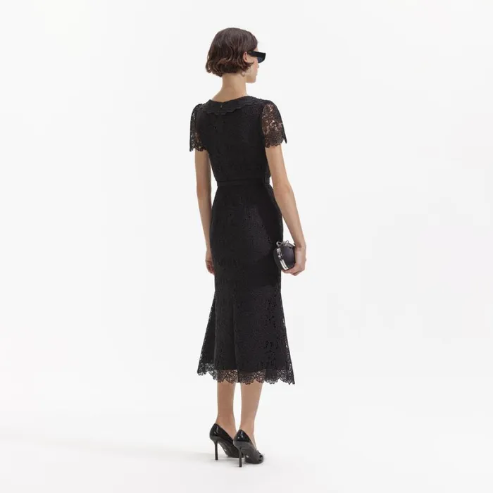 Black Guipure Lace Button Midi Dress Women Self Portrait Dresses Black Guipure Lace Button Midi Dress Women Self Portrait Dresses