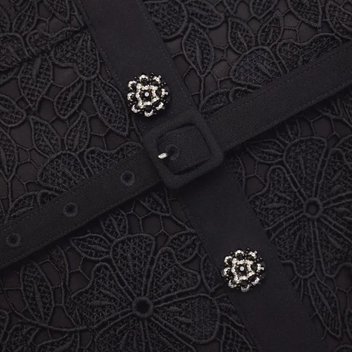 Black Guipure Lace Button Midi Dress Women Self Portrait Dresses Black Guipure Lace Button Midi Dress Women Self Portrait Dresses