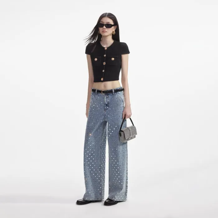 Black Jewel Button Knit Top Women Self Portrait Tops Black Jewel Button Knit Top Women Self Portrait Tops