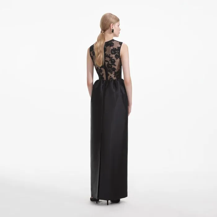 Black Lace Taffeta Maxi Dress Women Self Portrait Dresses Black Lace Taffeta Maxi Dress Women Self Portrait Dresses