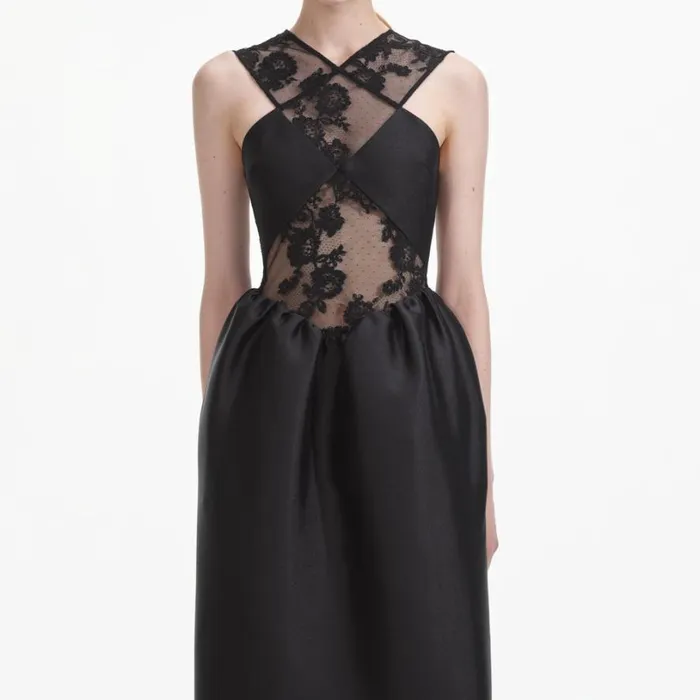 Black Lace Taffeta Maxi Dress Women Self Portrait Dresses Black Lace Taffeta Maxi Dress Women Self Portrait Dresses