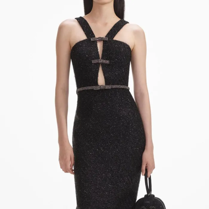 Black Tinsel Boucle Midi Dress Women Self Portrait Dresses