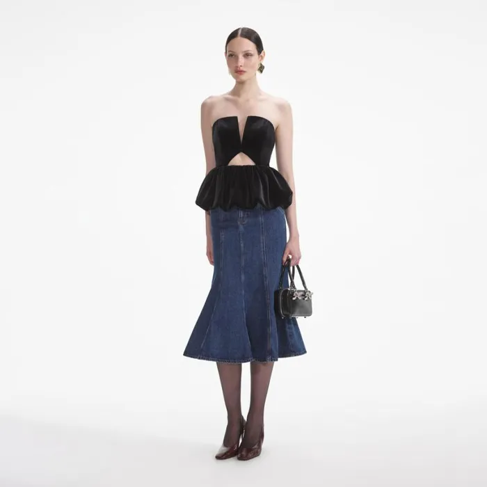 Black Velvet Bandeau Top Women Self Portrait Tops