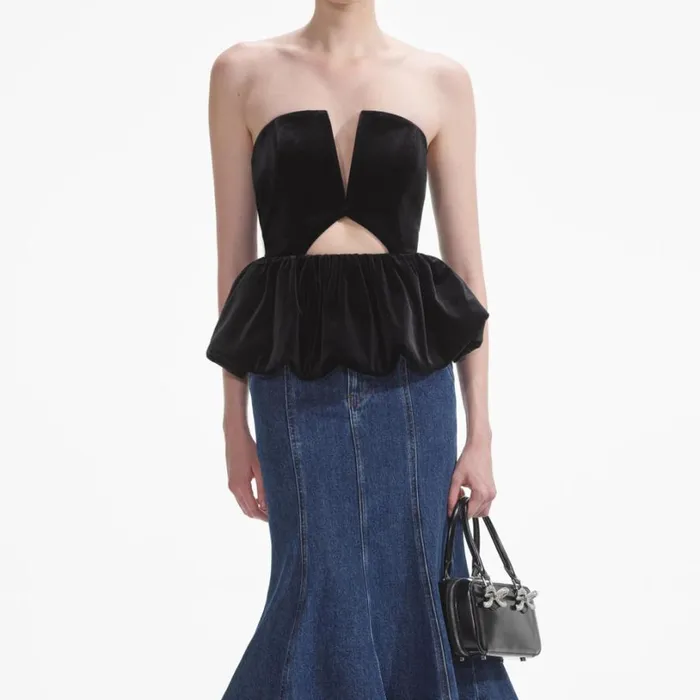 Black Velvet Bandeau Top Women Self Portrait Tops