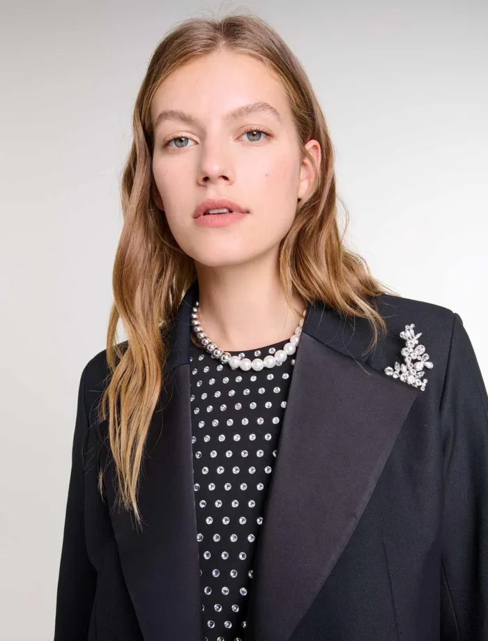 Blazers and Jackets Women Maje Suit Jacket With Brooch Black