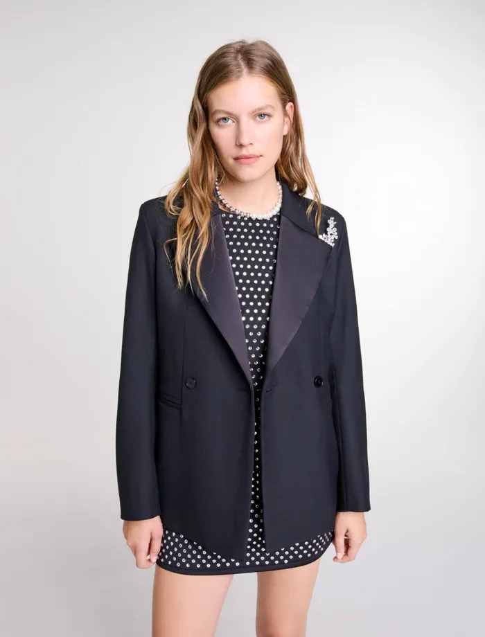 Blazers and Jackets Women Maje Suit Jacket With Brooch Black