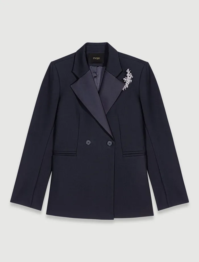 Blazers and Jackets Women Maje Suit Jacket With Brooch Black
