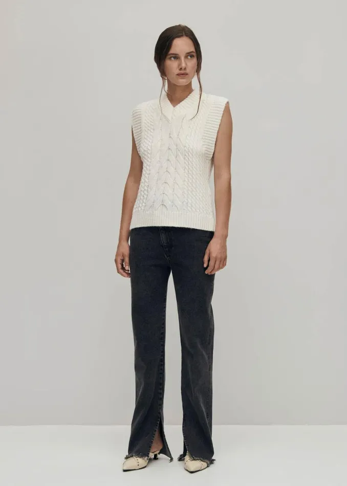 Blazers Vests Women ALOHAS Cosy White Tricot Vest