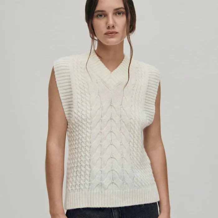 Blazers Vests Women ALOHAS Cosy White Tricot Vest