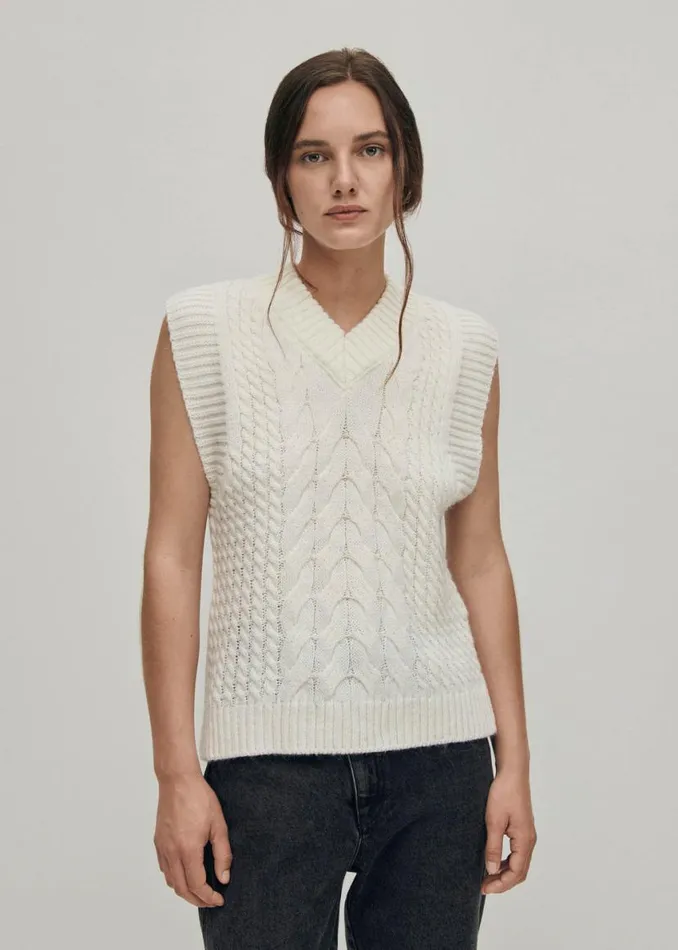 Blazers Vests Women ALOHAS Cosy White Tricot Vest