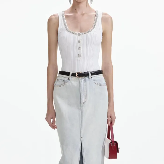 Bleach Wash Denim Maxi Skirt Women Self Portrait Bottoms
