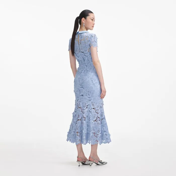 Blue Flower Lace Contrast Collar Midi Dress Women Self Portrait Dresses Blue Flower Lace Contrast Collar Midi Dress Women Self Portrait Dresses