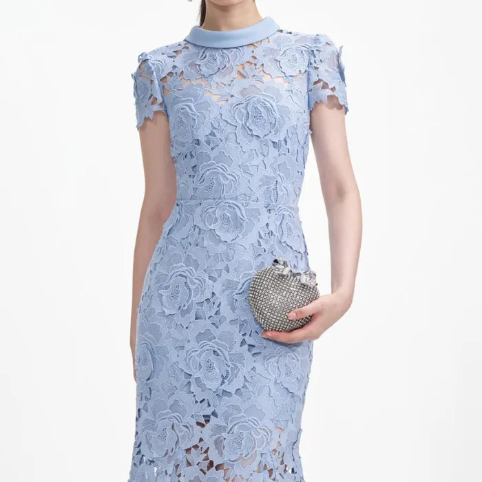 Blue Flower Lace Contrast Collar Midi Dress Women Self Portrait Dresses Blue Flower Lace Contrast Collar Midi Dress Women Self Portrait Dresses