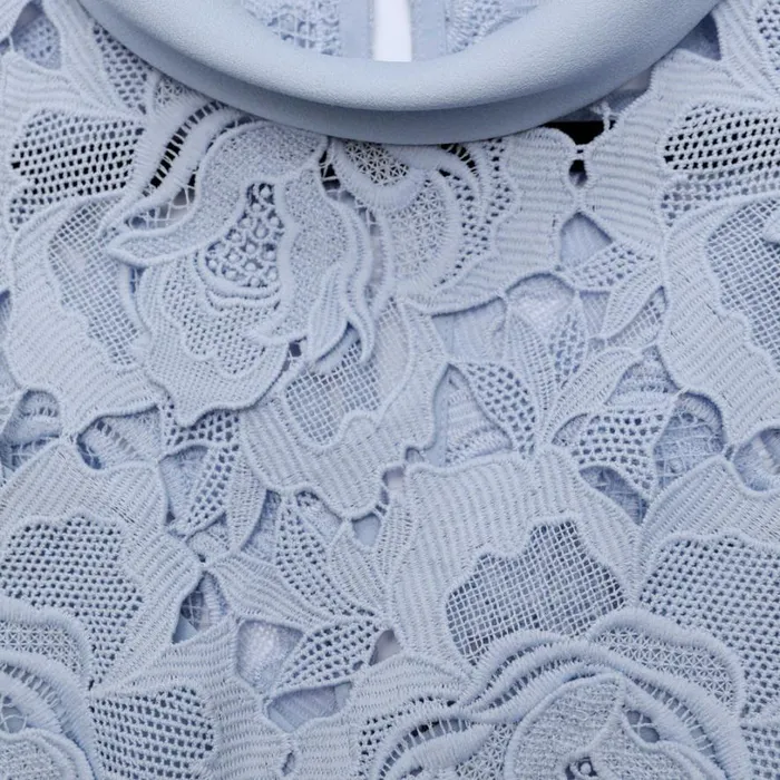 Blue Flower Lace Contrast Collar Midi Dress Women Self Portrait Dresses Blue Flower Lace Contrast Collar Midi Dress Women Self Portrait Dresses