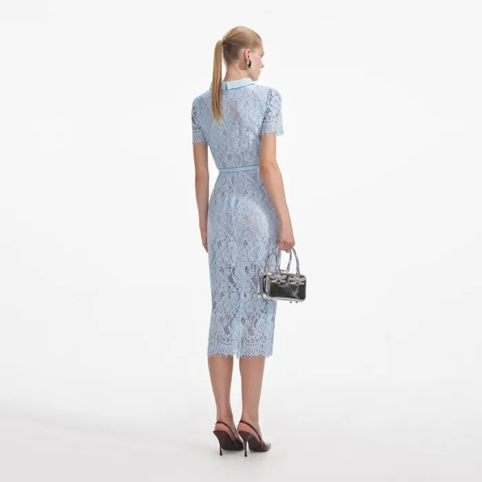 Blue Lace Button Midi Dress Women Self Portrait Dresses Blue Lace Button Midi Dress Women Self Portrait Dresses