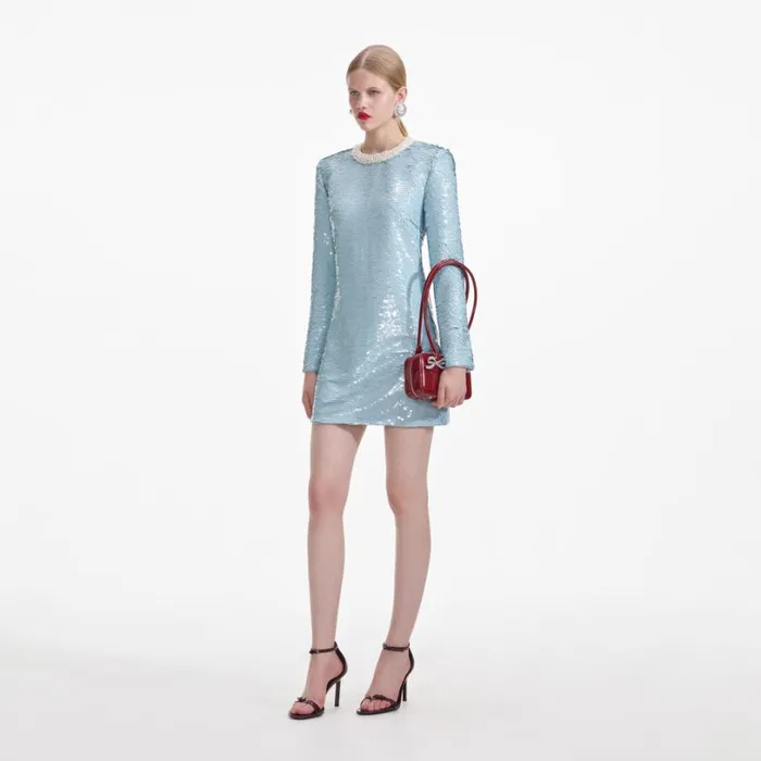 Blue Sequin Mini Dress Women Self Portrait Dresses Blue Sequin Mini Dress Women Self Portrait Dresses
