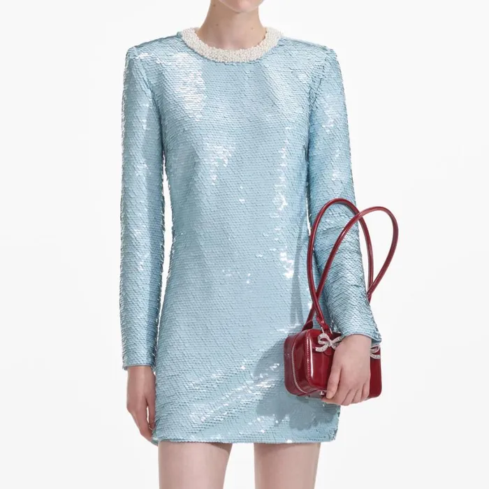 Blue Sequin Mini Dress Women Self Portrait Dresses Blue Sequin Mini Dress Women Self Portrait Dresses
