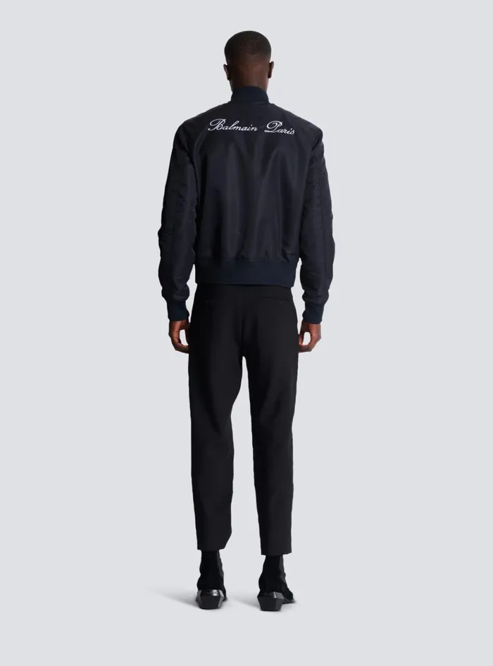 Bomber Jacket With Embroidery On The Back Navy Men Balmain Outerwear