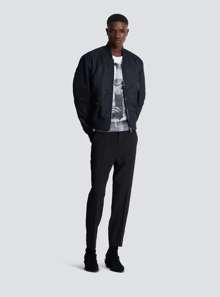 Bomber Jacket With Embroidery On The Back Navy Men Balmain Outerwear
