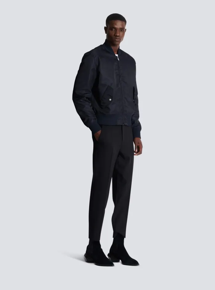 Bomber Jacket With Embroidery On The Back Navy Men Balmain Outerwear
