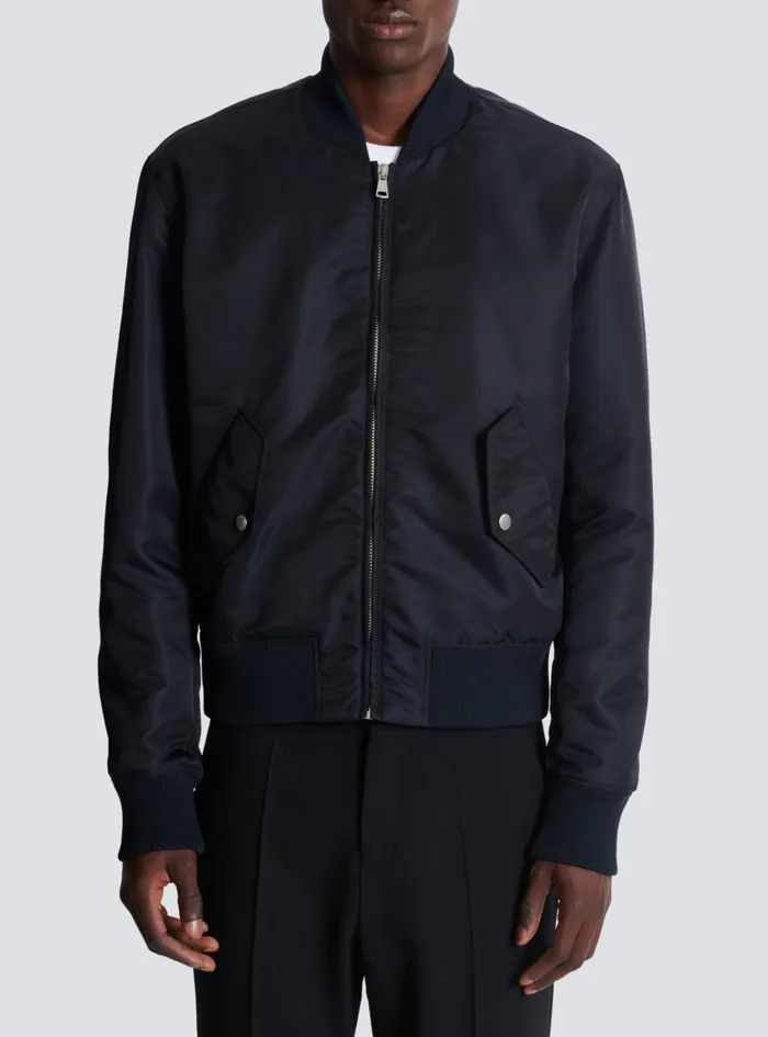 Bomber Jacket With Embroidery On The Back Navy Men Balmain Outerwear