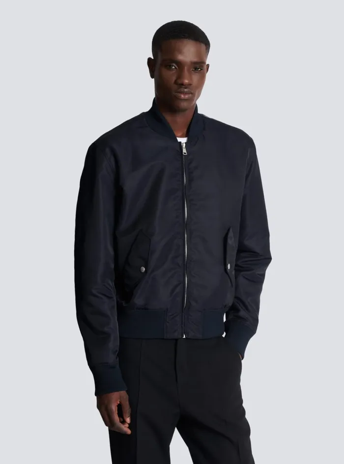 Bomber Jacket With Embroidery On The Back Navy Men Balmain Outerwear