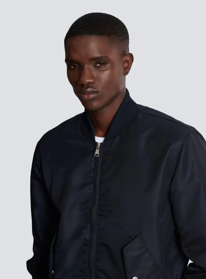 Bomber Jacket With Embroidery On The Back Navy Men Balmain Outerwear
