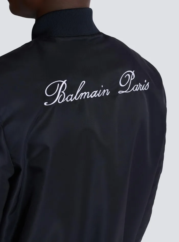 Bomber Jacket With Embroidery On The Back Navy Men Balmain Outerwear