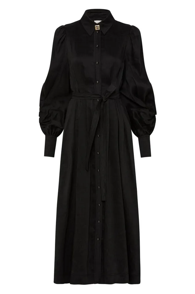 Bonnie Knot Sleeve Midi Dress Black Women Aje Black Dresses
