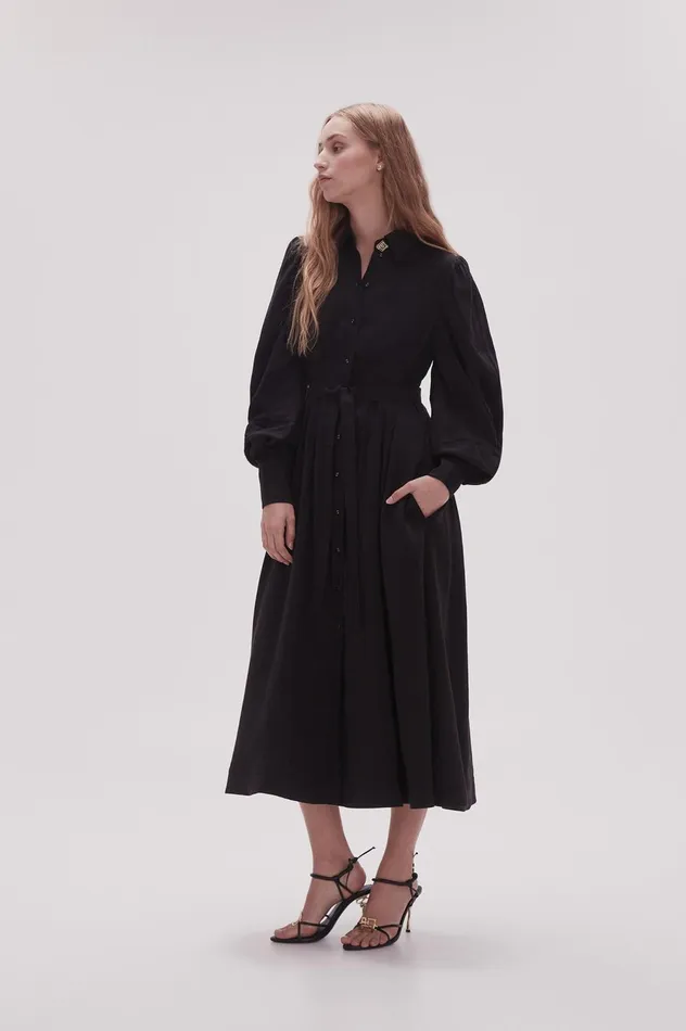 Bonnie Knot Sleeve Midi Dress Black Women Aje Black Dresses
