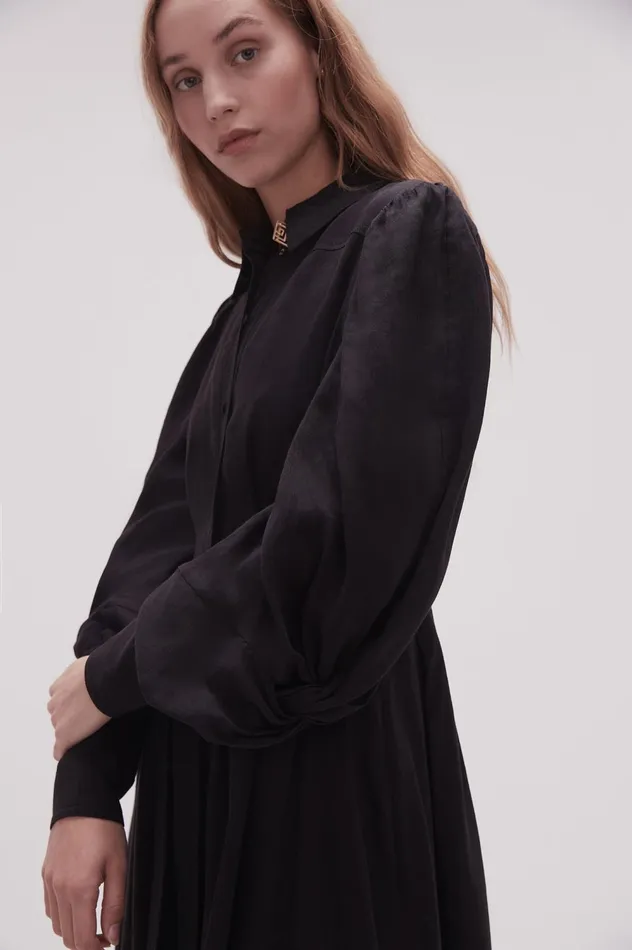 Bonnie Knot Sleeve Midi Dress Black Women Aje Black Dresses