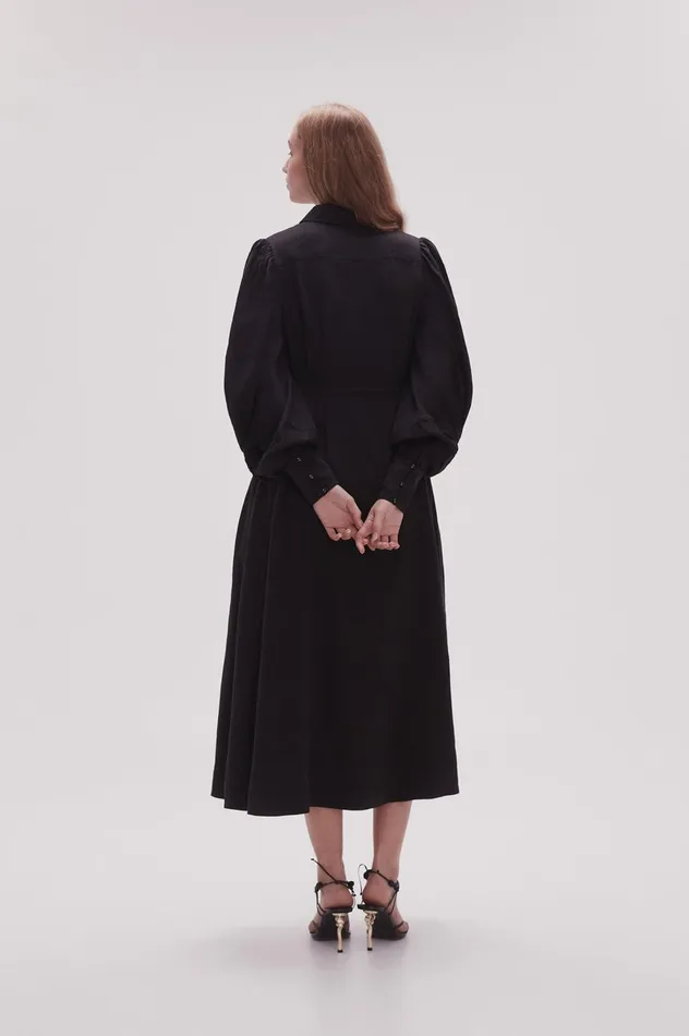 Bonnie Knot Sleeve Midi Dress Black Women Aje Black Dresses