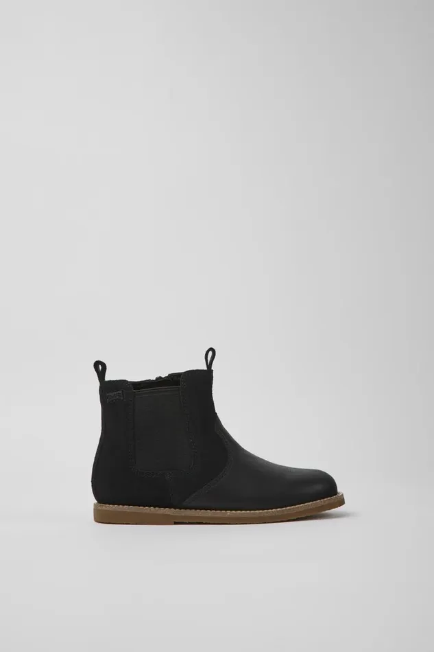 Boots Kids Camper Savina Black Nubuck And Leather Ankle Boots