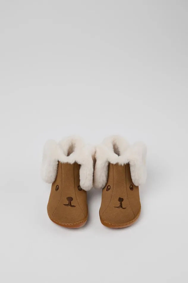 Boots Kids Camper Twins Brown Nubuck And Textile Ankle Boots