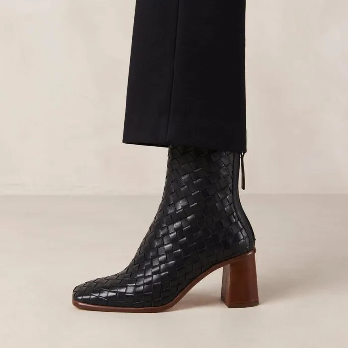 Boots Women ALOHAS West Braided Black Leather Ankle Boots