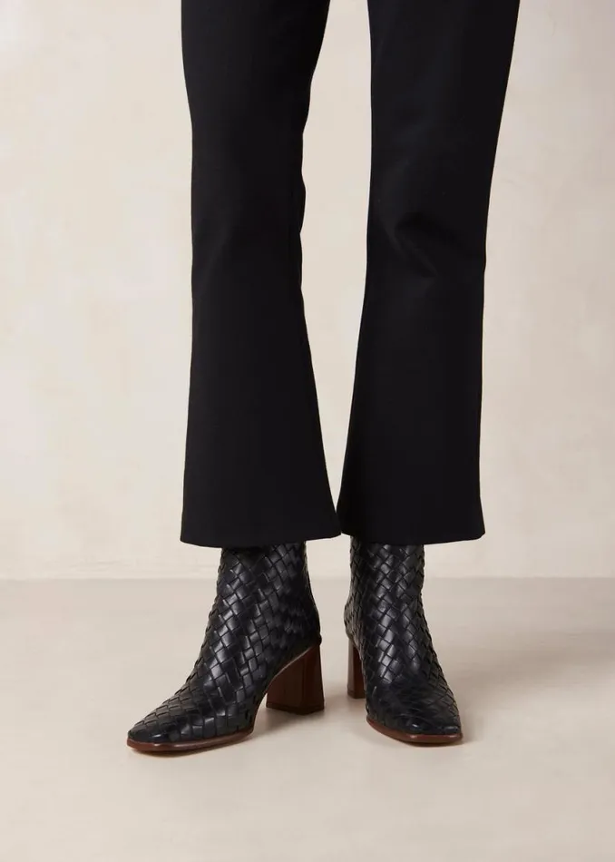 Boots Women ALOHAS West Braided Black Leather Ankle Boots