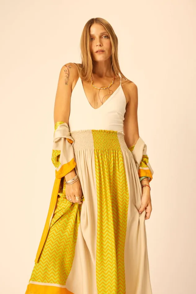 Bottoms Shop Natalie Martin BELLA SKIRT Block Zigzag Tangerine