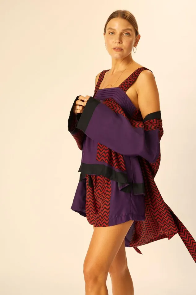 Bottoms Shop Natalie Martin JASPER SHORT Block Zigzag Aubergine