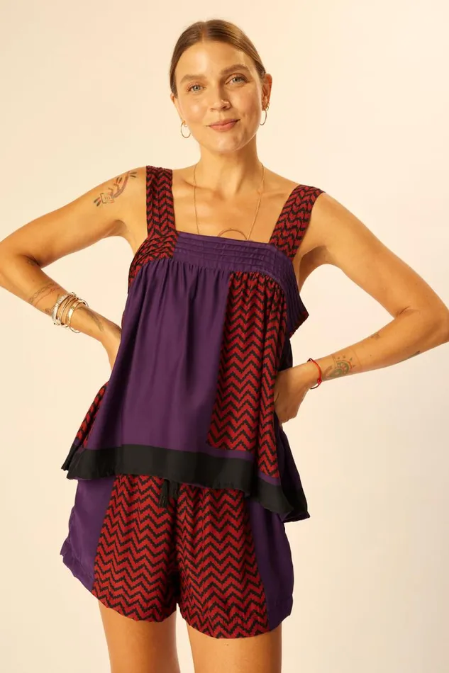 Bottoms Shop Natalie Martin JASPER SHORT Block Zigzag Aubergine