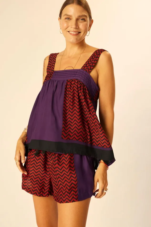 Bottoms Shop Natalie Martin JASPER SHORT Block Zigzag Aubergine