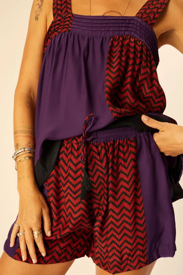 Bottoms Shop Natalie Martin JASPER SHORT Block Zigzag Aubergine