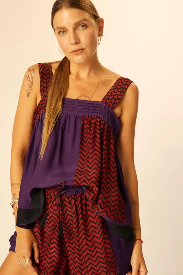 Bottoms Shop Natalie Martin JASPER SHORT Block Zigzag Aubergine