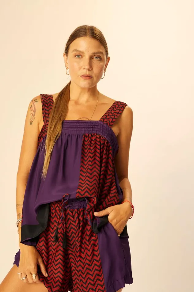 Bottoms Shop Natalie Martin JASPER SHORT Block Zigzag Aubergine