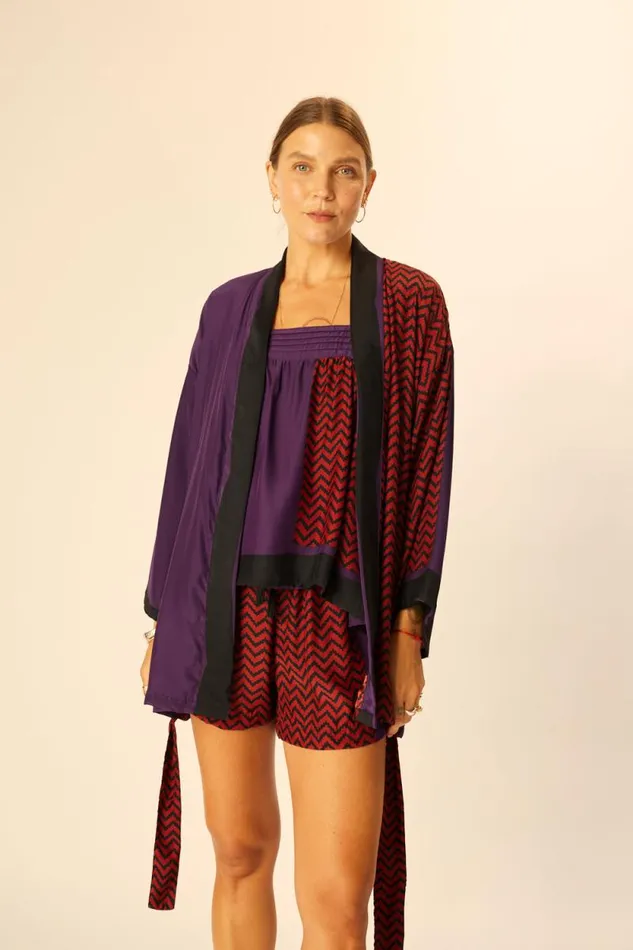 Bottoms Shop Natalie Martin JASPER SHORT Block Zigzag Aubergine