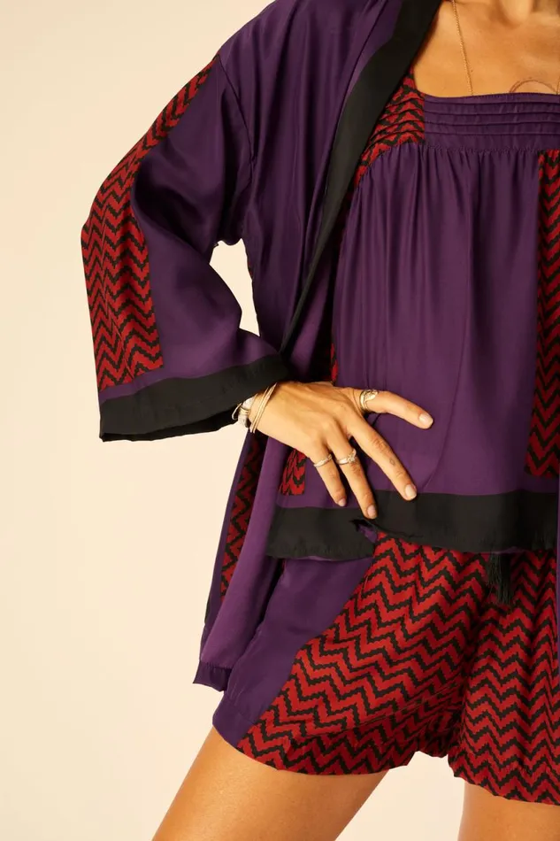 Bottoms Shop Natalie Martin JASPER SHORT Block Zigzag Aubergine