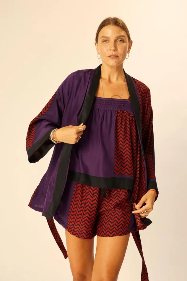 Bottoms Shop Natalie Martin JASPER SHORT Block Zigzag Aubergine