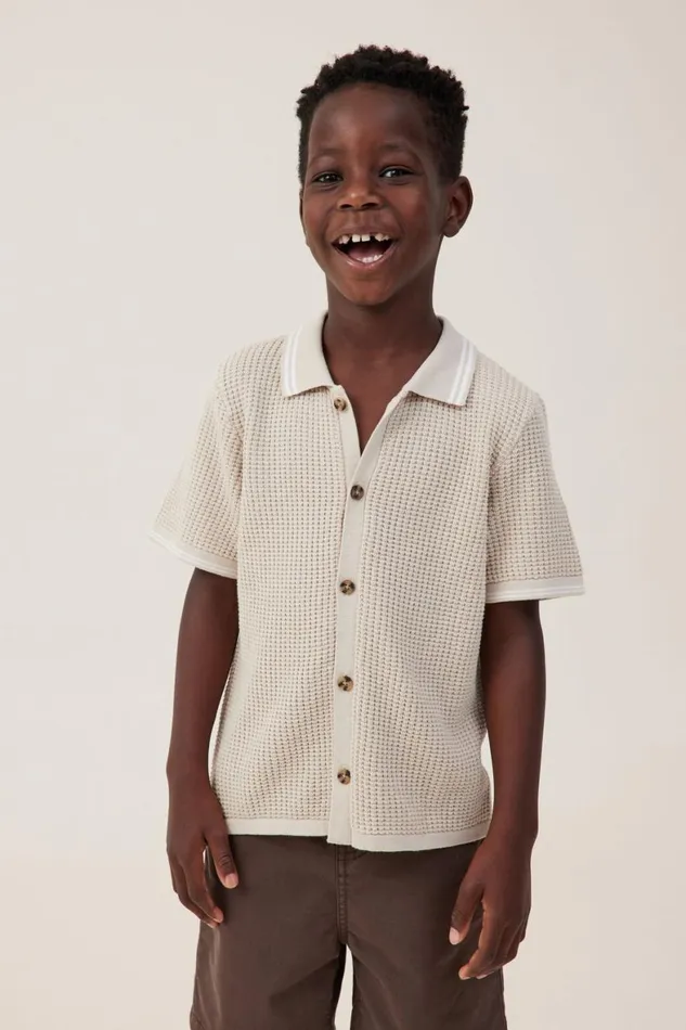 Boys 214 Shirts Cotton On Knitted Short Sleeve Shirt Rainy Daywaffle Knit
